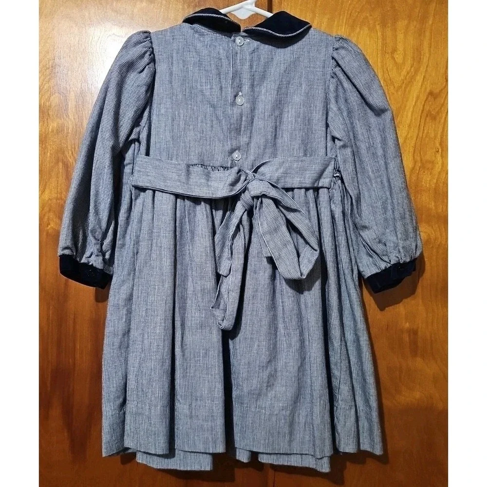 Friedknit Creations Blue Smocked Long  Sleeve Toddler Dress Size 2T 100% Cotton
